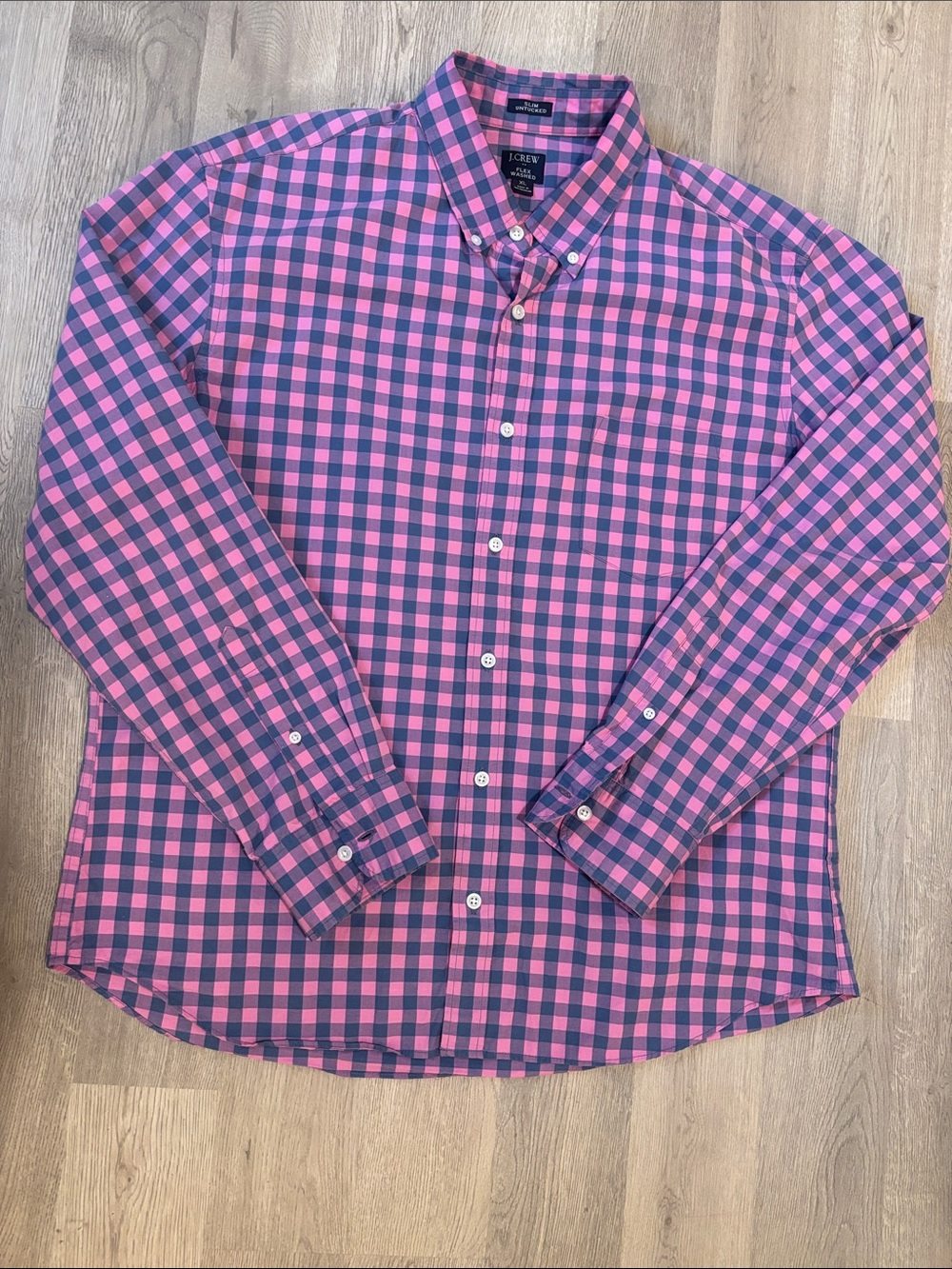 J. Crew Pink and Navy Gingham Button-Down Shirt
